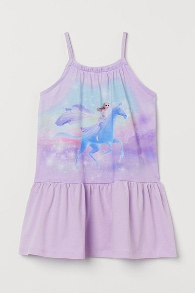 Pink Hippo Kids Thin Strap Halter Neck Frozen Elsa Printed Girl's Sleeveless Summer Dress