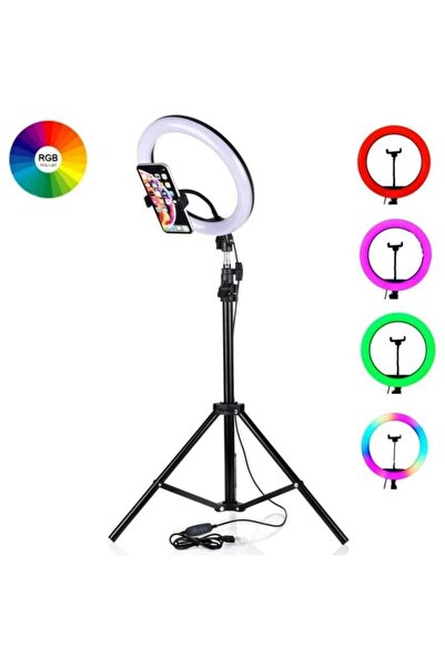 SMAYLİNG 10 Inç 26 Cm Rgb Işıklı Tripod Çok Renkl Led 210 Cm Tripot Youtube Tiktok Işığı Ve Bluetooth Kumanda
