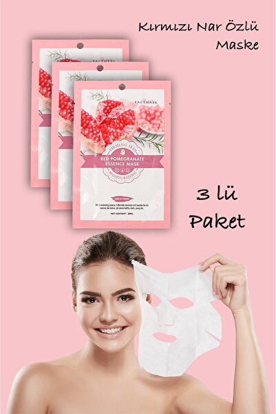 Uniquem 3 Adet Kırmızı Nar Nemlendirici Yüz Maskesi Kuru Ciltler Için Red Pom...