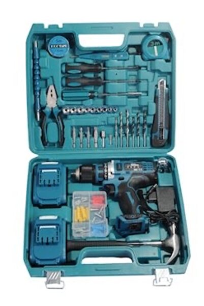 BÖHRER Şarjlı 258Vf 5000mAh Blue Çift Akülü Çekiçli Full Setli Akülü Vidalama Matkap Seti