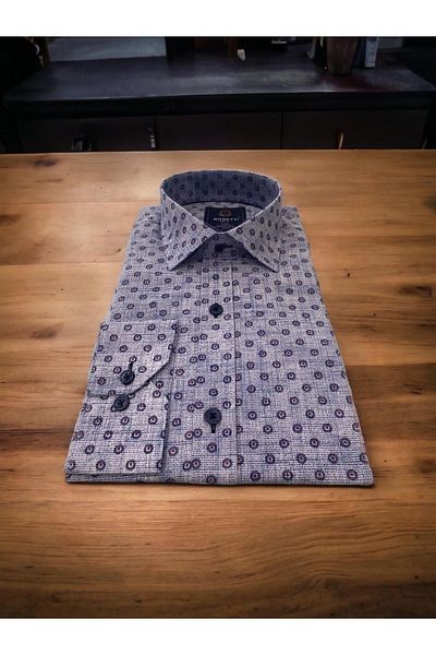 ROSETTİ Синя риза с копчета и скрита яка Rosetti Slim Fit