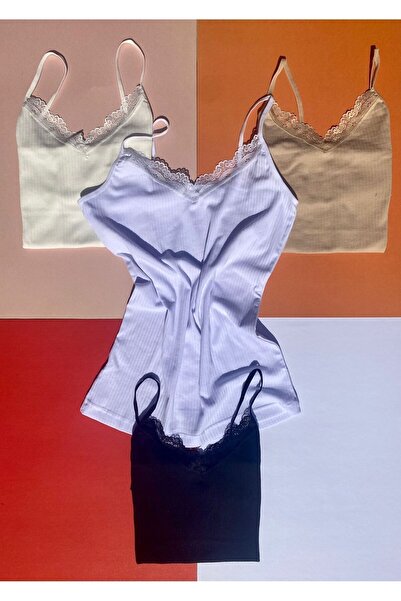 VicTroy Бавовняні та еластичні 4 штуки сорочки з підв'язками для жінок (екрю-синій-рожевий-зелений)