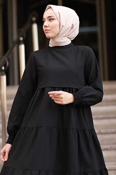 InStyle Μονόστρωμα Λεπτομερές Casual Hijab Φόρεμα - Μαύρο