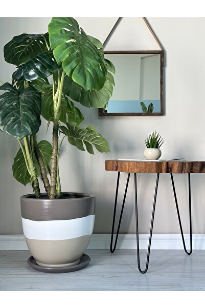 odka 40litre Klasik Saksı Tabaklı 40cmx40cm Vizon Beyaz Taş