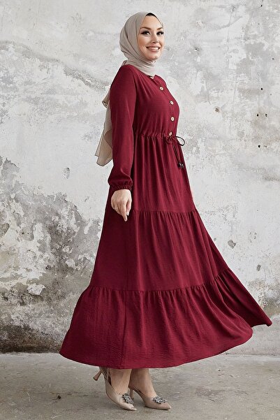 InStyle Pamela Buttoned Ayrobin Dress - Claret Red