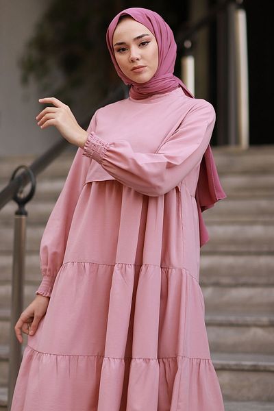 InStyle فستان محجبات كاجوال بطبقة واحدة - وردي مغبر