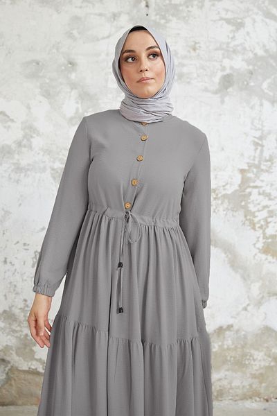 InStyle فستان أيروبين رمادي - باميلا بأزرار