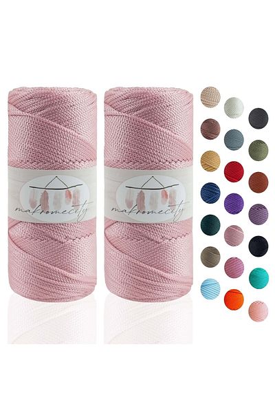 Makromecity Premium 200 Gr 230m Πολυεστερικό Σχοινί Μακραμέ Ροζ 2mm Σχοινί φορτιστή και κλωστή τσάντας (2x100gr)