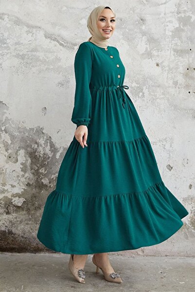 InStyle Pamela Buttoned Ayrobin Dress - Emerald Green