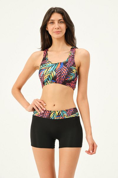 vawensea Women's Patterned Badili Sports Swimmer Bikini Colorful Leaf (with Chest Pad)