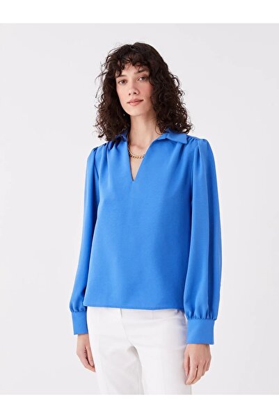LC Waikiki Gömlek Yaka Düz Uzun Kollu Kadın Bluz
