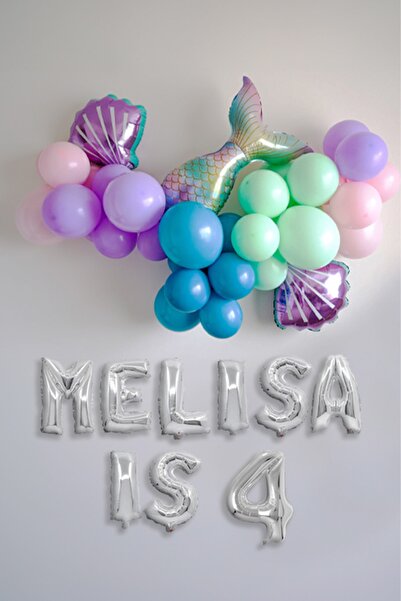 PARTİAVM سلسلة بالونات عيد ميلاد حورية البحر مع بالونات أرقام وبالونات حروف م...