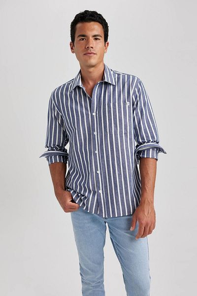DeFacto Regular Fit Striped Cotton Long Sleeve Shirt B0220ax23hs