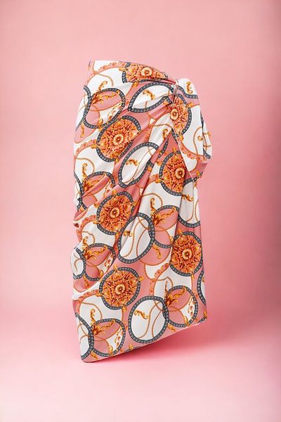 pistore White Salmon Chain Patterned Long Pareo Satin No Sheer Women's Beach Dress New Season