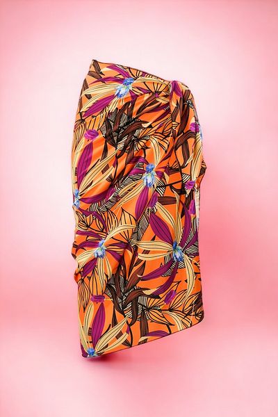 pistore Orange Purple Leaf Patterned Long Pareo Satin No Sheer Women's Beach Dress New Season