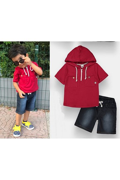 Novy Baby Short Sleeve Hooded Boy's 2-Piece Set with Jeans - Age 3-6 - 2093