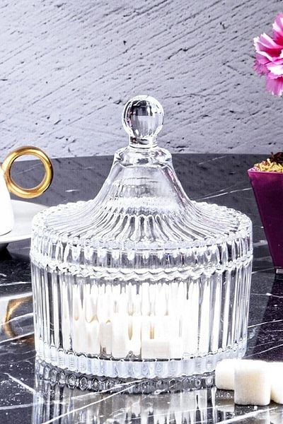FULLTREND Luxury Glass Sugar Bowl with Cut Lid