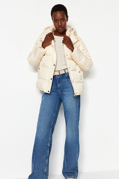 Trendyol Collection Ecru Hooded Gold Snap Detailed Water Repellent Puffer Jacket TWOAW24MO00180