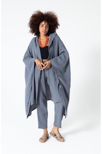 RUBYSTARS Dark Gray Muslin Casual Hooded Bohemian Kaftan