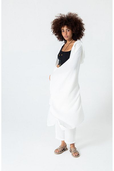 RUBYSTARS White Muslin Casual Hooded Bohemian Kaftan