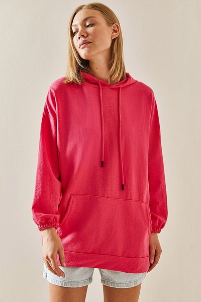 XHAN Fuchsia Kangaroo Pocket Oversize Hooded Sweatshirt 3YXK8-47461-07