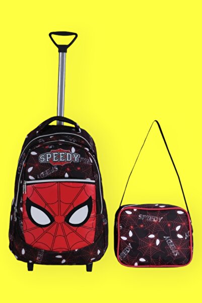 Uniquerrs طقم حقيبة مدرسية للأولاد بتصميم سبايدرمان مكونة من قطعتين