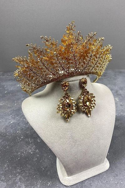 Hayalperest boncuk Honey Color Nairobi Crown Set Bridal Crown with Drop-Shuttle Rhinestones Henna Crown Wedding Crown Wedding Crown
