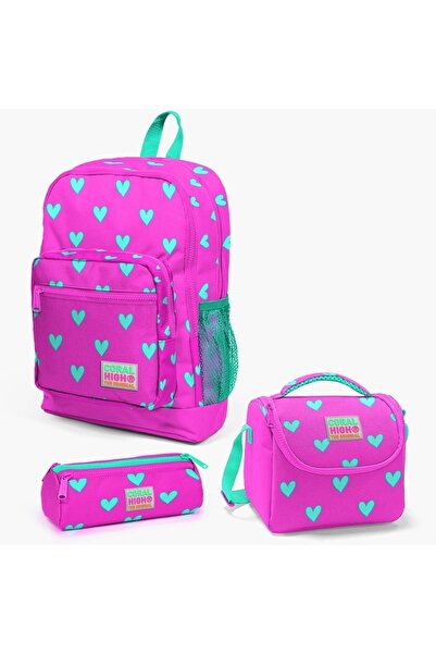Coral High Kalp Desenli Dört Bölmeli Okul Çantası Beslenme Kalemlik 3 lü Set ...
