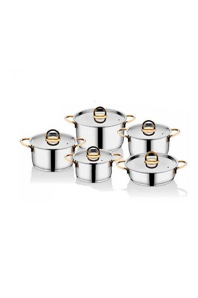 İNTER CELİK Inter Steel Sahra Gold Cookware Set 10 Pieces