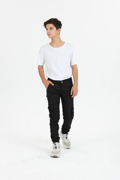 EMPİRES MODA Boy's Black Rubber Leg Cargo Pants