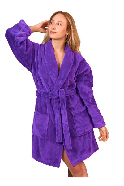 Lucy and Home Rochie din lână violet cu textura moale