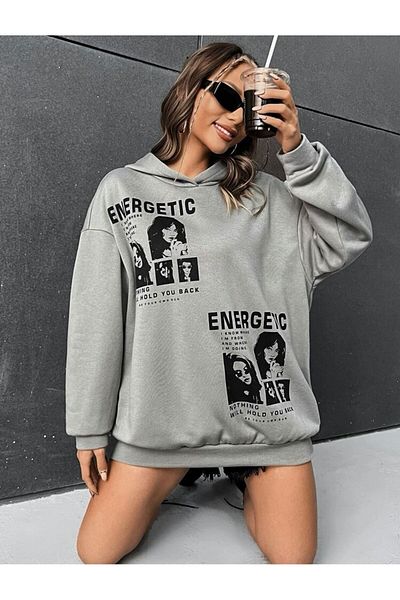 BENROMA Unisex καλούπι ENERGETIC στάμπα με κουκούλα γκρι swaet