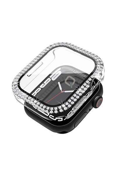 Quse Apple Watch 45mm Şeffaf Taşlı Kasa ve Ekran Koruyucu Kılıf – Series7-8-9...