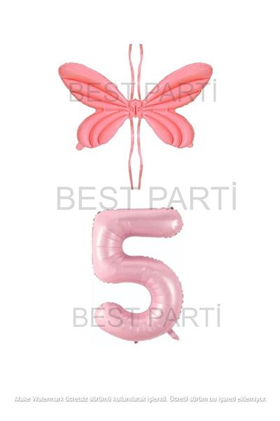 BEST PARTİ DOĞUM GÜNÜ PARTİ SÜSLERİ Pink Color Angel Wing Foil Balloon and Number Foil Balloon Set Age 5