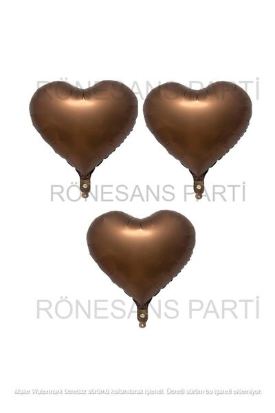 RÖNESANS PARTİ بالون فويل قلب بني 45 سم 3 قطع