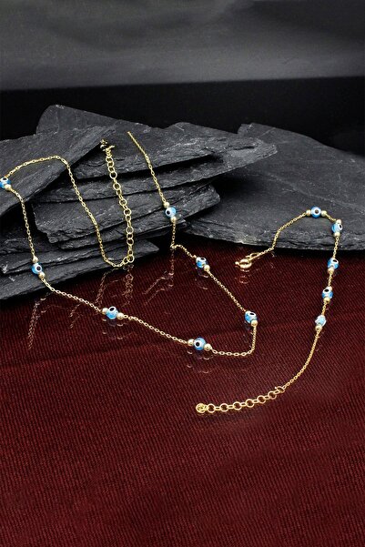 Else Silver Gümüş Cam Gözlü Kolye Bileklik Set