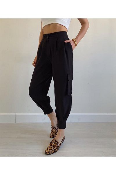 Laluvia Černé kalhoty Cargo Pocket