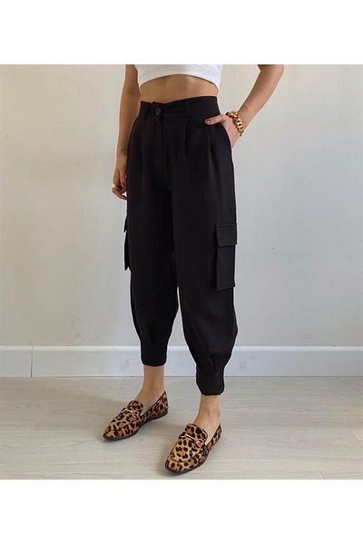Laluvia Černé kalhoty Cargo Pocket