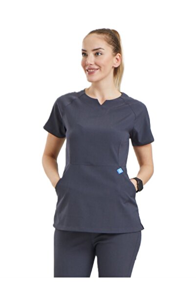 Wio Uniform Freesıa- Kadın Likralı Koyu Gri Doktor Hemşire Cerrahi Üniforma Üst