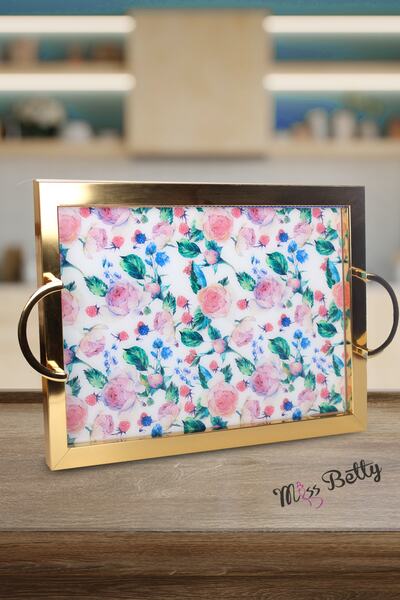 Miss Betty Gold Framed Decorative Presentation Tray with Handles Rose