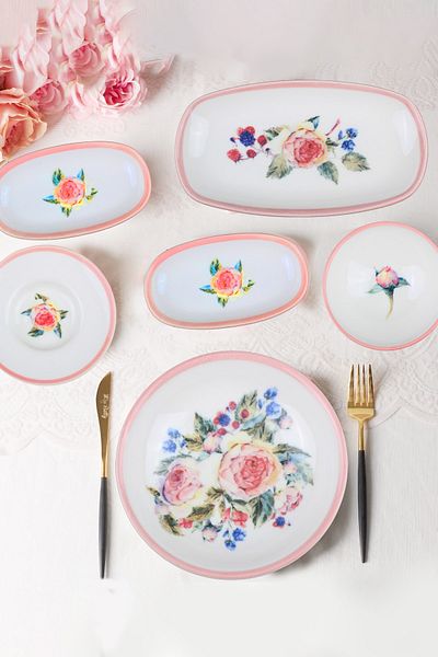 Miss Betty 22 Pieces Rose Deluxe Breakfast Set for 6 Porcelain New