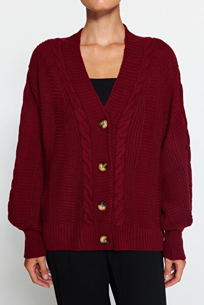 Trendyol Collection Claret Red Wide Fit Knitwear Cardigan TWOAW22HI0176