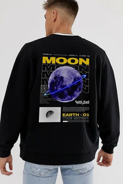 BENROMA Unisex καλούπι MOON με στάμπα με λαιμόκοψη μαύρο swaet