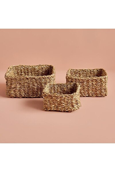 ELZEY HOME Φυσικό ψάθινο τετράγωνο καλάθι οργάνωσης 3 τεμαχίων