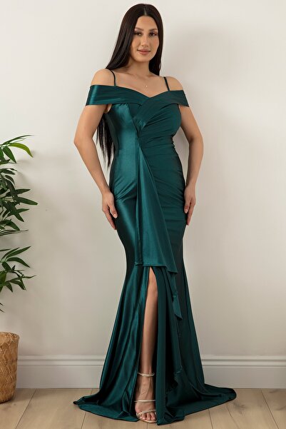 PULLIMM Askılı Pileli Saten Elbise 39423