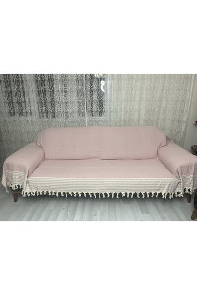 Nasır Home Battal Boy Kolları Örten Pamuklu Buldan El Bağlama Koltuk Örtüsü Takımı 3+3+1+1 Pembe