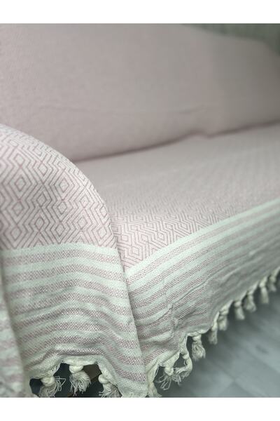 Nasır Home Battal Boy Kolları Örten Pamuklu Buldan El Bağlama Koltuk Örtüsü Takımı 3+3+1+1 Pembe