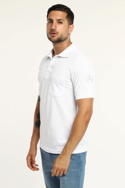Uniprom Ανδρικό μπλουζάκι με γιακά πόλο με λογότυπο Mercedes 100% βαμβακερό λευκό