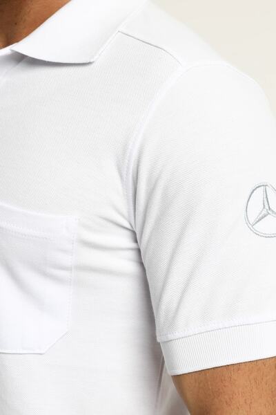 Uniprom Ανδρικό μπλουζάκι με γιακά πόλο με λογότυπο Mercedes 100% βαμβακερό λευκό