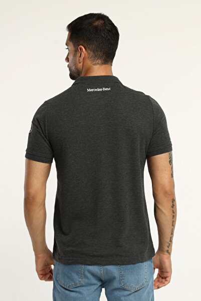 Uniprom Чоловіча футболка з поло-коміром та логотипом Mercedes, 100% бавовна, антрацитовий меланж